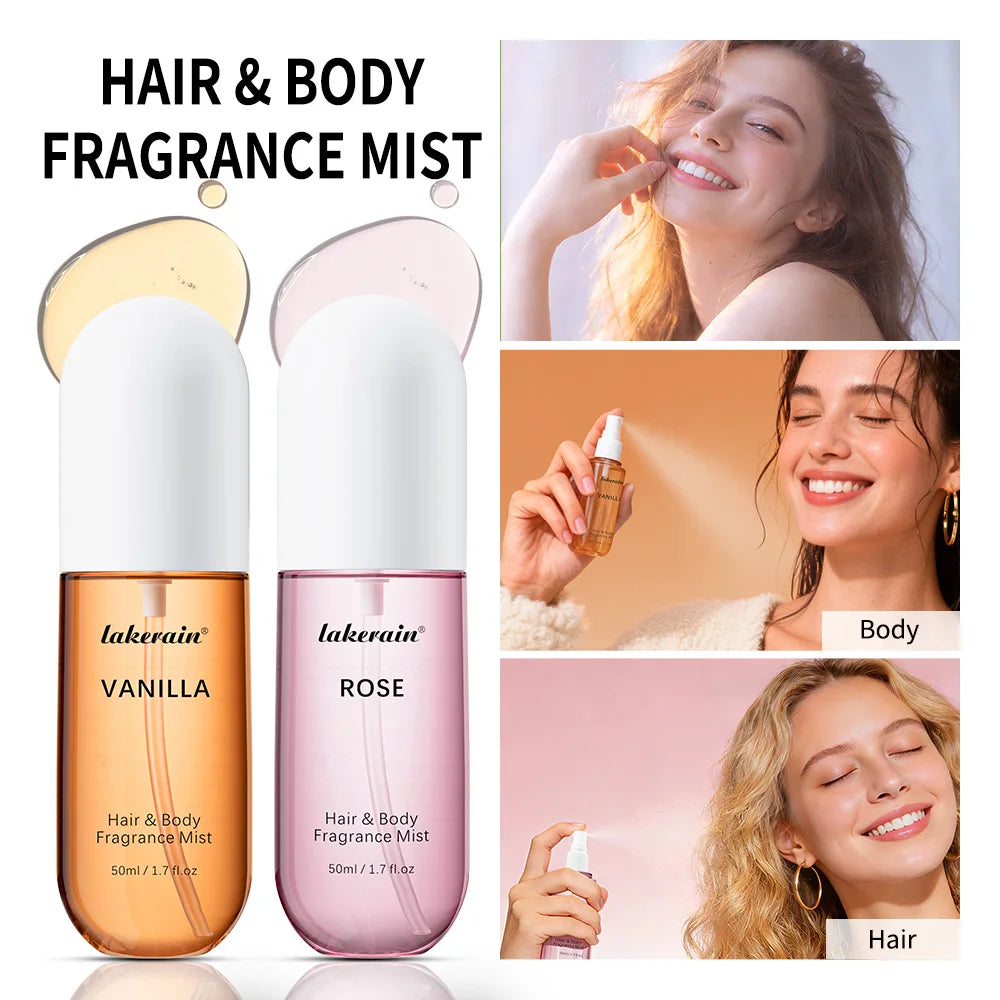 50ml Vanilla Rose Fragrance Spray Hair & Body Fragrance Mist Fresh Long Lasting Fragrance Perfume Travel Size Freshener Spray