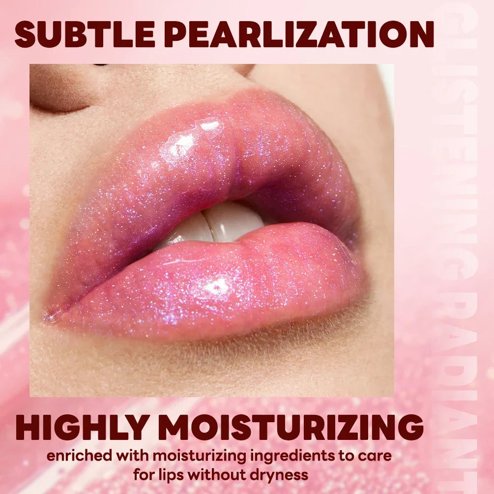 Qibest 8 Colors Moisturizing Diamond Shimmer Glitter Lip Gloss Makeup Sparkling Glitter Liquid Lipstick Pearl Lipgloss Tint