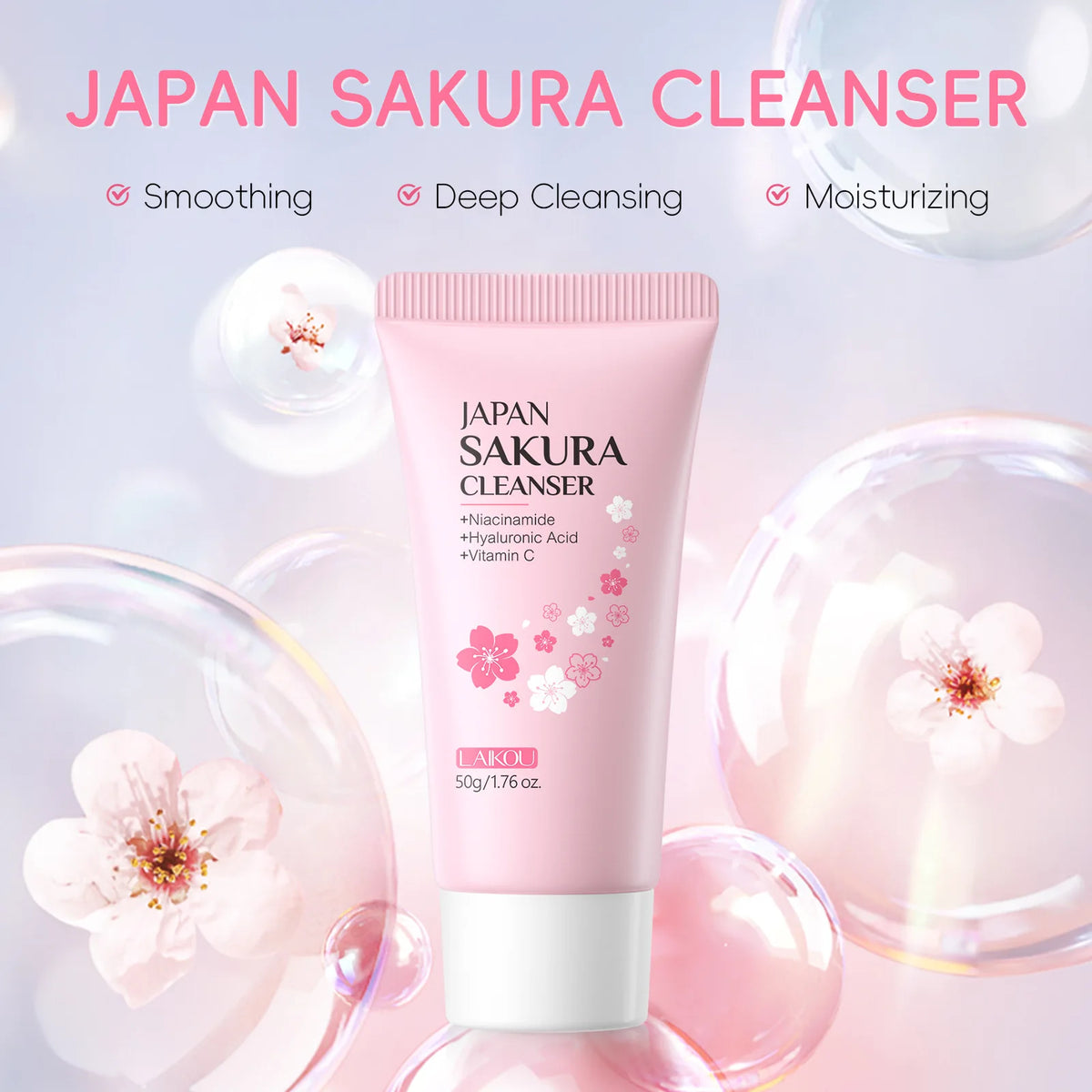 Laikou Sakura Facial Cleanser Deep Cleansing Pores Oil Control Moisturizing Brightening Face Wash Gentle For All Skin Types 50g