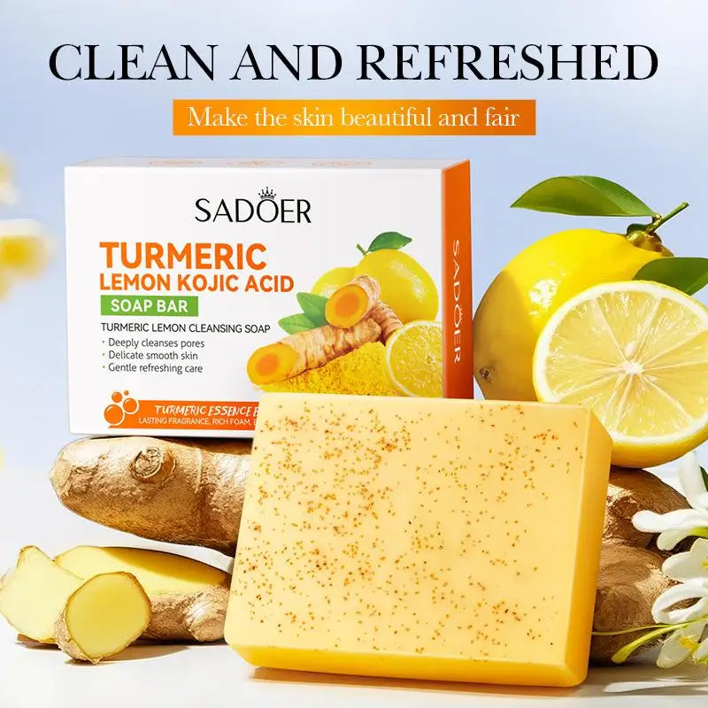 100g Kojic Acid Soap for Face, Turmeric Dark Spot Remover Soap Bar with Turmeric & Lemon & Hyaluronic Acid  Gentle Moisturising