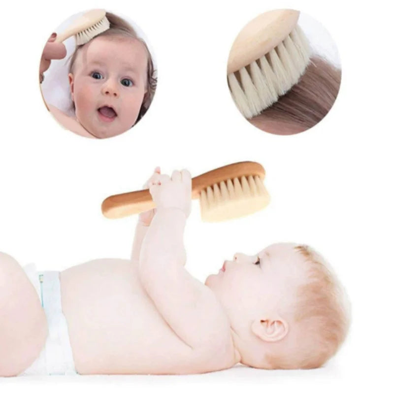 Newborn Baby Wool Wood Brush Comb Head Massage Tool Portable Baby Comb Bath Brush Comb Baby Care Hairbrush Head Massager