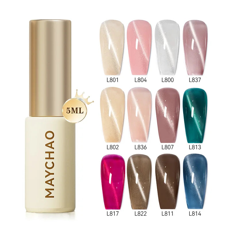 MAYCHAO 5ml Cat Eye Magnetic Gel Nail Polish Shiny Glitter Gel Lacquer Semi Permanent Soak Off UV LED Varnish Manicure Nail Art