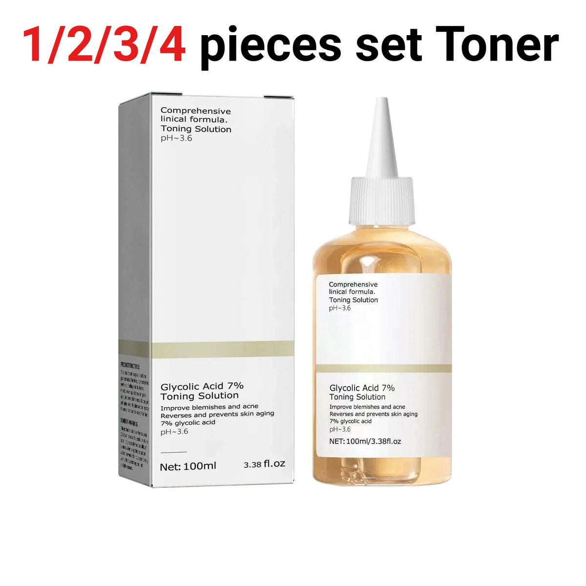 1 /2/3/4 Pieces 100ml 7% Glycolic Acid Toning Solution To Remove Acne and Moisturize Skin Rejuvenating Lotion Aloe Face Toner