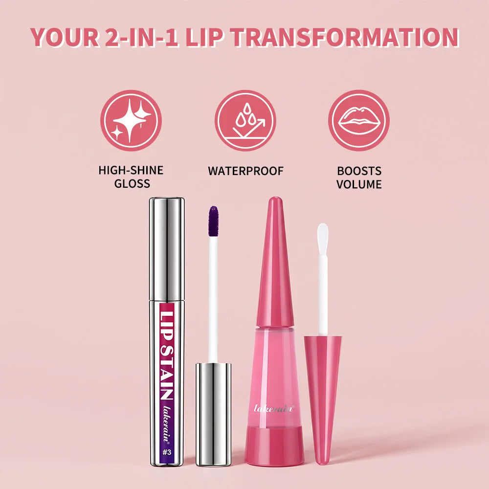 Matte Lip Stain & Clear Lip Plumper Gloss Set Long Lasting Non Transfer Moisturizing Volumizing Lip Makeup Kit for Daily Lip Car