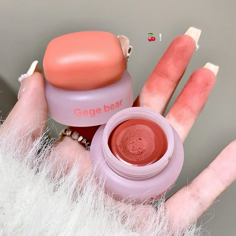 Gege Bear Mousse Lip and Cheek Balm, Korean Style Matte Blush and Lip Tint for Versatile Looks, Complements All Skin Tones
