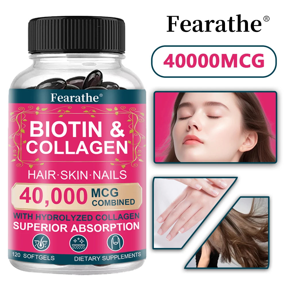 Biotin Collagen Supplement - Hair Growth Support, Skin & Nails - 40000 mcg with Vitamins B Complex, Hyaluronic Acid & Keratin
