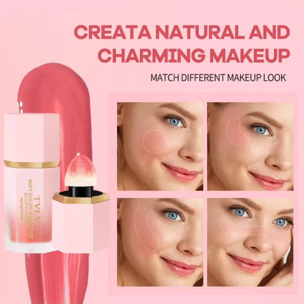 TVLV Velvet Liquid Blush Matte Sponge Head Blusher Natural Lasting Brighten Facial Contour Blush Tint Makeup
