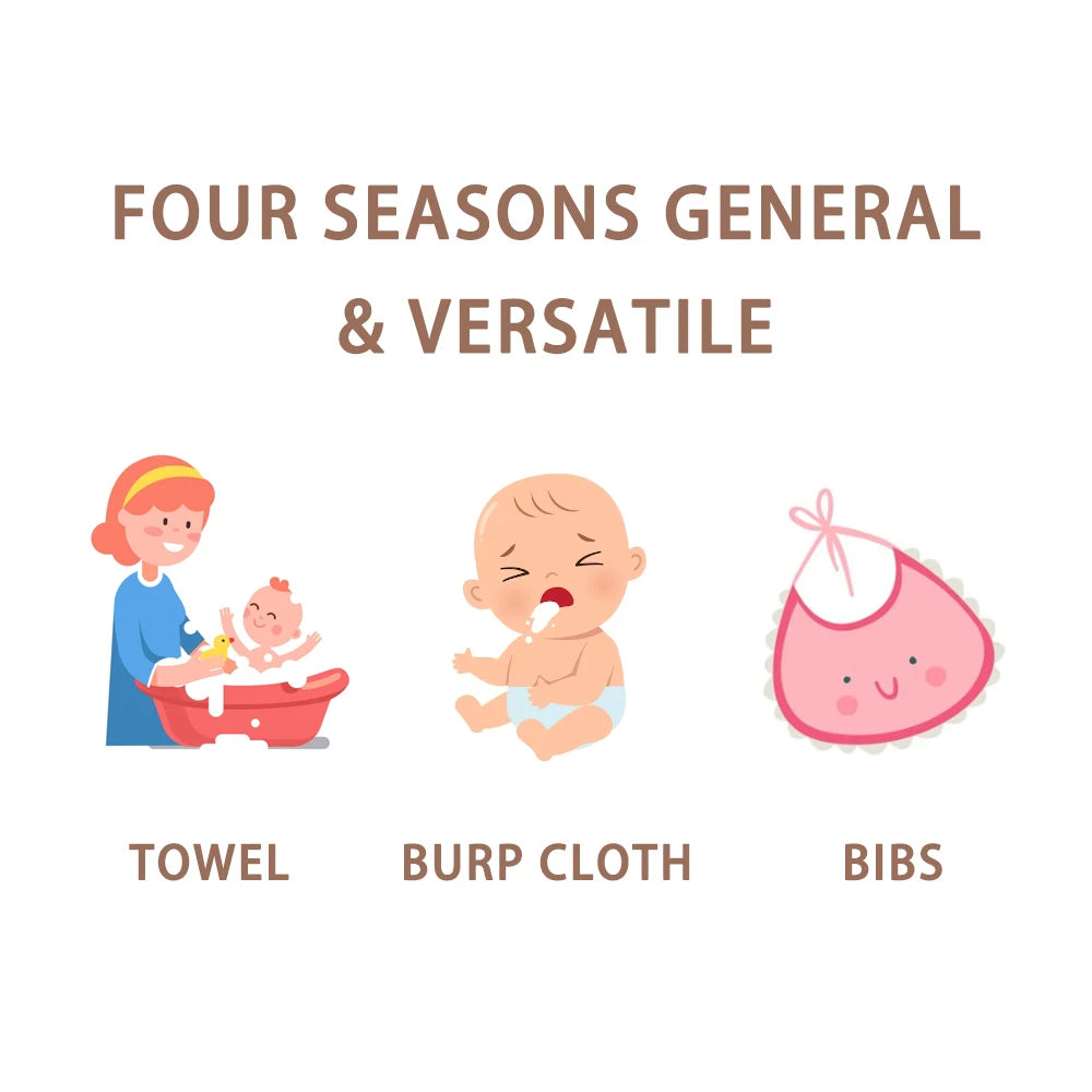 HappyFlute 5PCS Set Super Soft Bamboo Cotton Fabric Towels Hangable Baby Bibs And Cleaning Wipes for Home And Travel Use