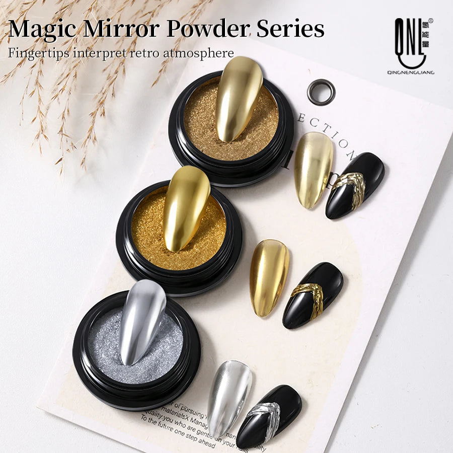 3 Colors Magic Mirror Powder for Nails Metallic Gold Silver Chrome Nail Powder Holographic Mirror Effect for Nail Art Decoration
