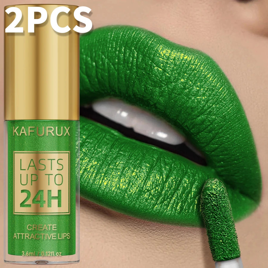 2PC Glitter Metallic 5 Colors Lip Glaze Shiny Waterproof  Lip Gloss Liquid Lipstick Korean Makeup Lip Oil Lip Tint Gifts Long Lasting Lip Cosmetic for Women Gfits