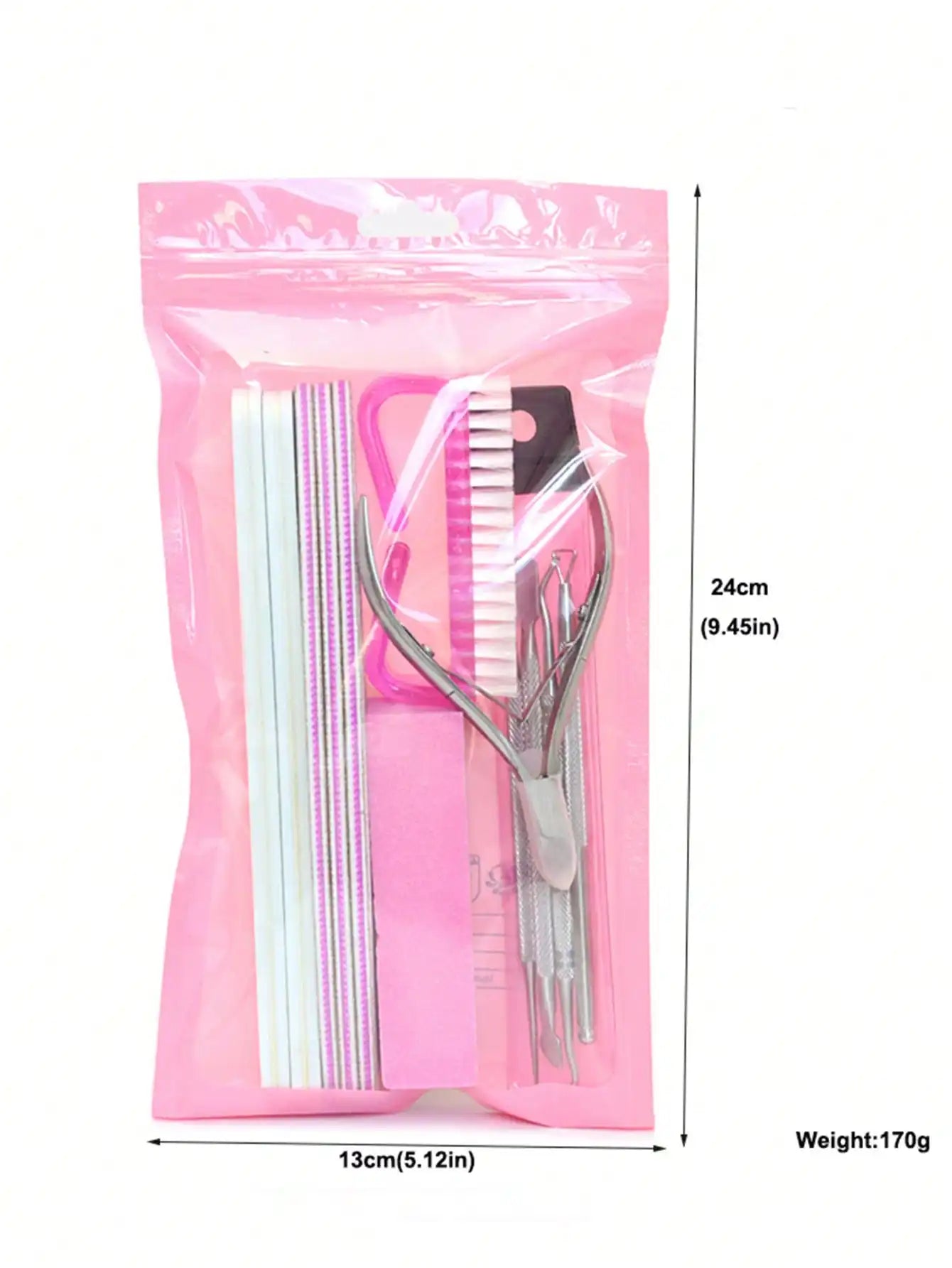 12pcs Manicure Tools Set: 100/180 Grit Nail Files, Buffing Blocks, Cuticle Nipper, Cuticle Pusher, Cleaning Brush, Professional Pink Nail Care Kit, For Women