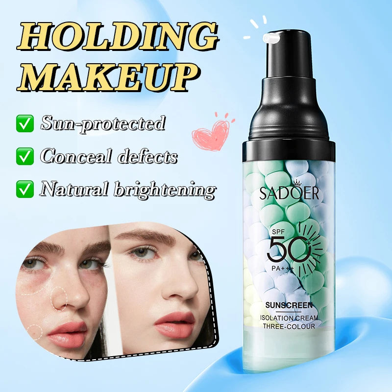 Face Makeup Primer Tri-color Cream Contour Color Isolation Waterproof Makeup Foundation Natural Makeup Base Cream 40g