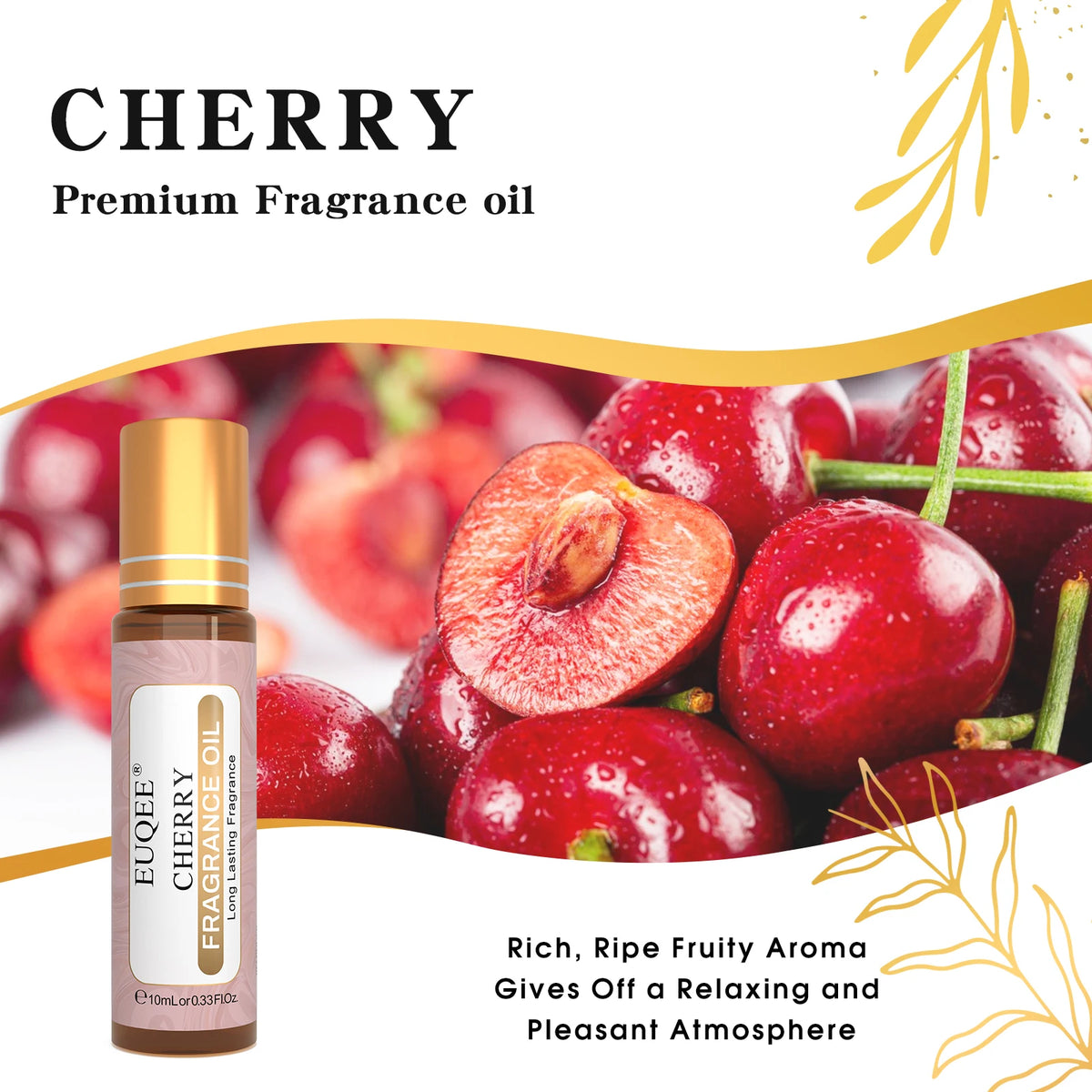 EUQEE 10ml Roller Sweet Fruit Perfume Oils-Coconut Vanilla Mango Strawberry Cherry Watermelon Peach Fragrance Oil DIY Candle