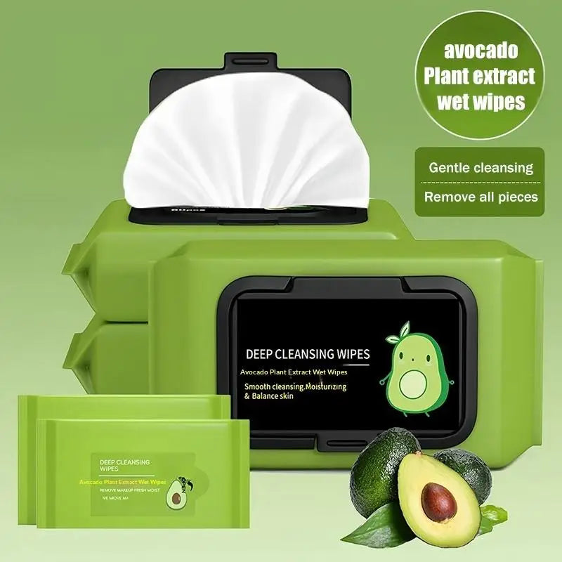 Avocado Scented Makeup Remover Wipes Deep Cleansing Facial Skin Gently Remove Makeup Hypoallergenic Moisturizing Travel-Friendly