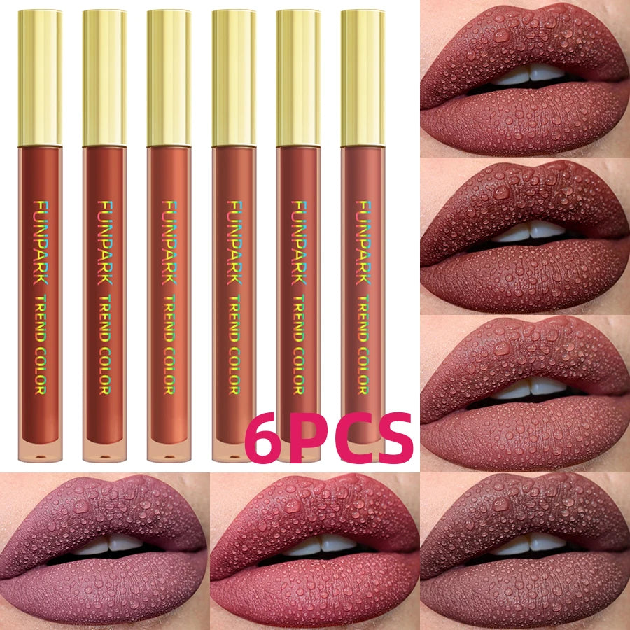 6 Colors Matte Velvet Lip Gloss Waterproof Liquid Lipstick Nude Black Lips Tint Lip Makeup Lip Glaze Cosmetics Red Lip Stain Beauty for Women