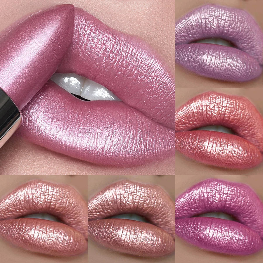 6pcs Colors Bold & Intense Glitter Shiny Metallic Lipstick Pearlescent Lip Tint,Long Lasting Lip Senior Sexy Red Purple Pink Lip Glaze Matte Lip Makeup Gifts for Women Gifts