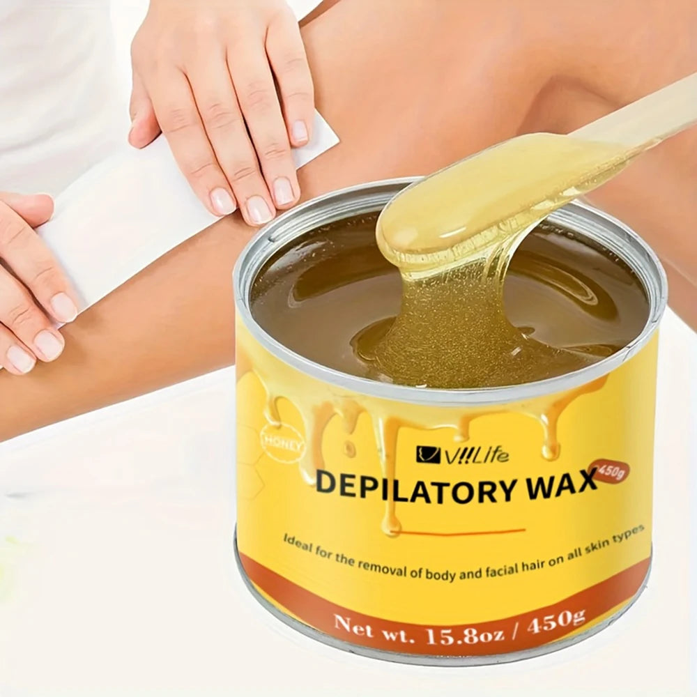 Viilife 450g Honey Depilatory Wax for Hair Removal Gentle Adhesion Easy Application Suitable for All SkinTypes Gentle Depilation