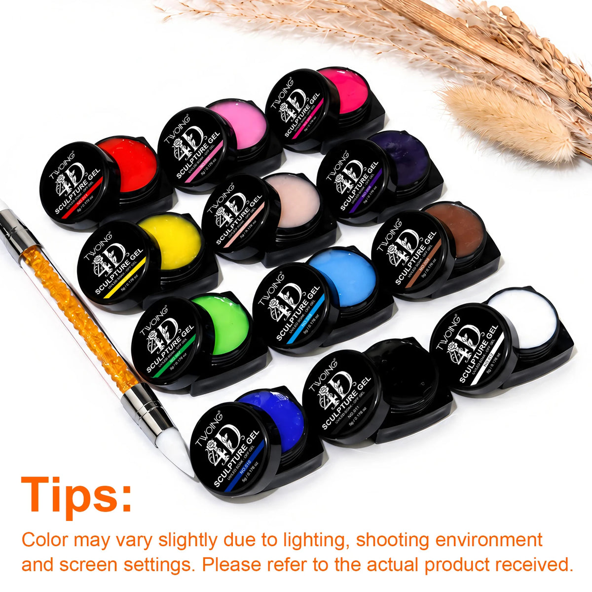 TWOING 12 Colors Non Sticky Soak Off Sculpture Gel Kit with Pen for 3D 4D Nail Art Firm Texture Carving and Sculpting Gel DIY
