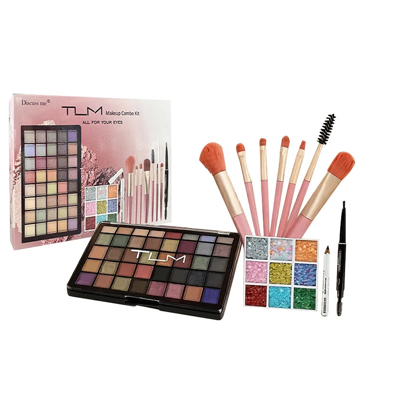 TLM COMPLETE EYE MAKEUP KIT, 40 COLOR EYESHADOW PALETTE WITH 9 COLOR GLITTER EYESHADOW,  MAKEUP BRUSHES AND EYEBROW PENCIL, MULTI-PURPOSE PALETTE FOR MAKEUP ARTISTS, COSMETIC SET FOR BEGINNERS, PERFECT VALENTINE'S DAY GIFT
