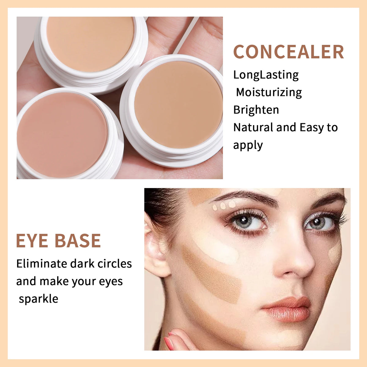 3 Colors Concealer Palette Moisturizing Long Lasting Cover Dark Circles Freckles Acne Marks Facial Blemishes
