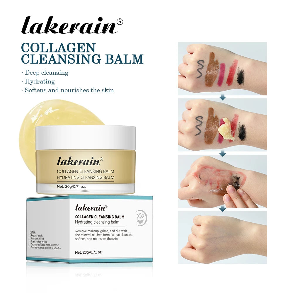Collagen Cleansing Balm Gentle Hydrating Makeup Remover Nourishing Facial Cleanser Mild Non-Irritating for All Skin Types