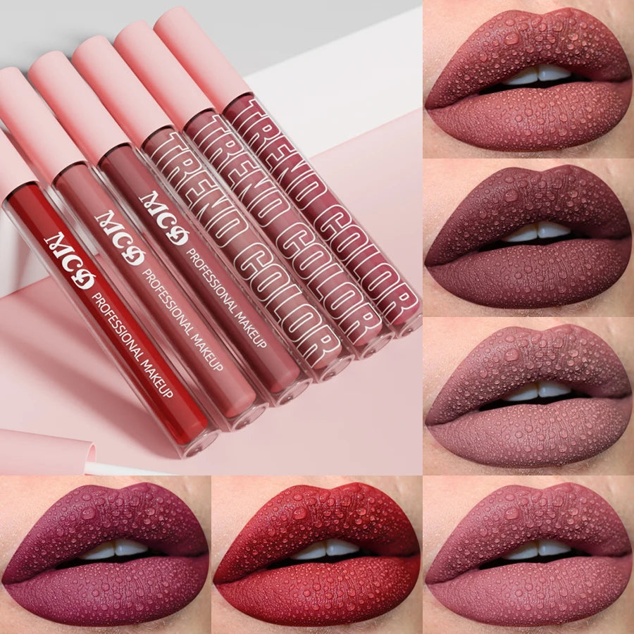 6pcs Colors Matte Velvet Lip Gloss Waterproof Sexy Red Liquid Lipstick Nude Rose Red Pink  Lips Tint Makeup Lip Glaze Cosmetics Red Lip Stain Beauty Lip Cosmetic for Women Gifts