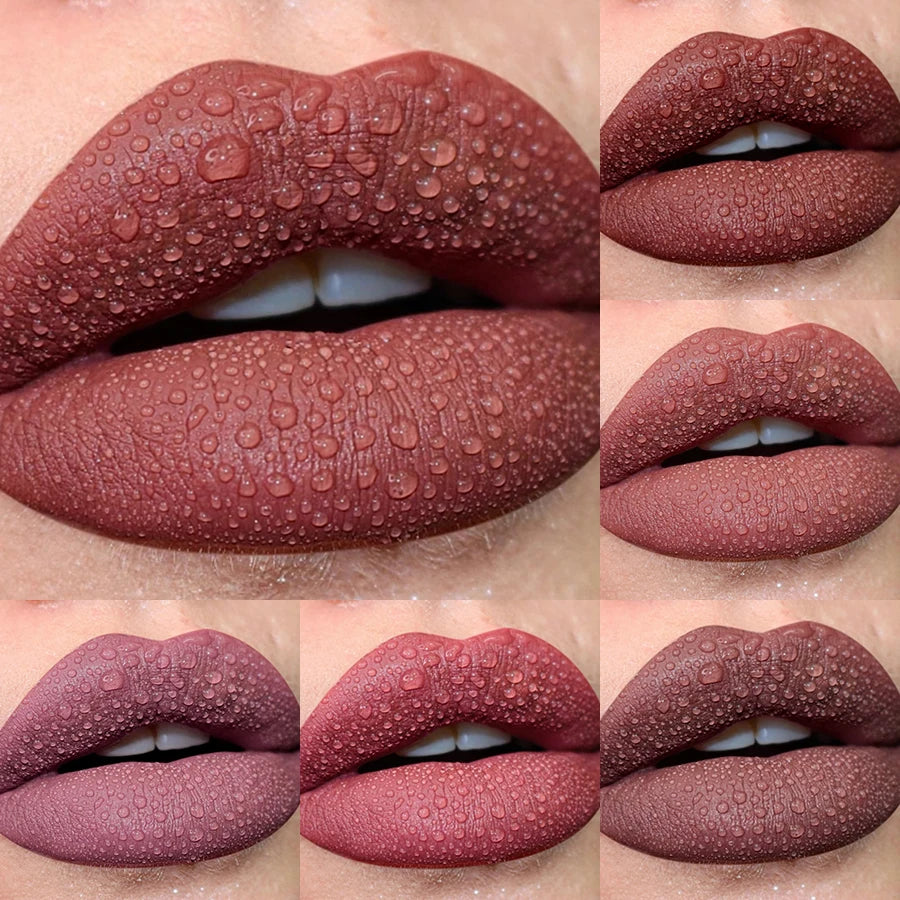 6 Colors Matte Velvet Lip Gloss Waterproof Liquid Lipstick Nude Black Lips Tint Lip Makeup Lip Glaze Cosmetics Red Lip Stain Beauty for Women
