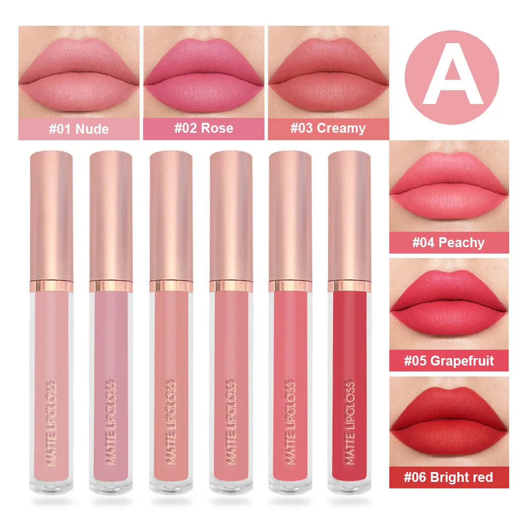 Matte Liquid Lipstick Set 6Colors Waterproof Sweat Proof Lip Glaze Long Lasting Moisturizing LipGloss No Smudge makeup Cosmetics