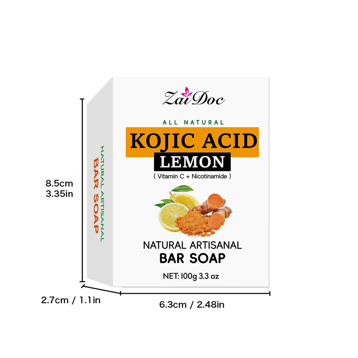 ZaiDoc 2/4/8/15/30pcs Kojic Acid Lemon Turmeric Bar Soap 100g Each with Soap Box Natural Brightening Face Body Cleanser Exfoliating Skin Care for All Skin Types Even Tone Daily Soap