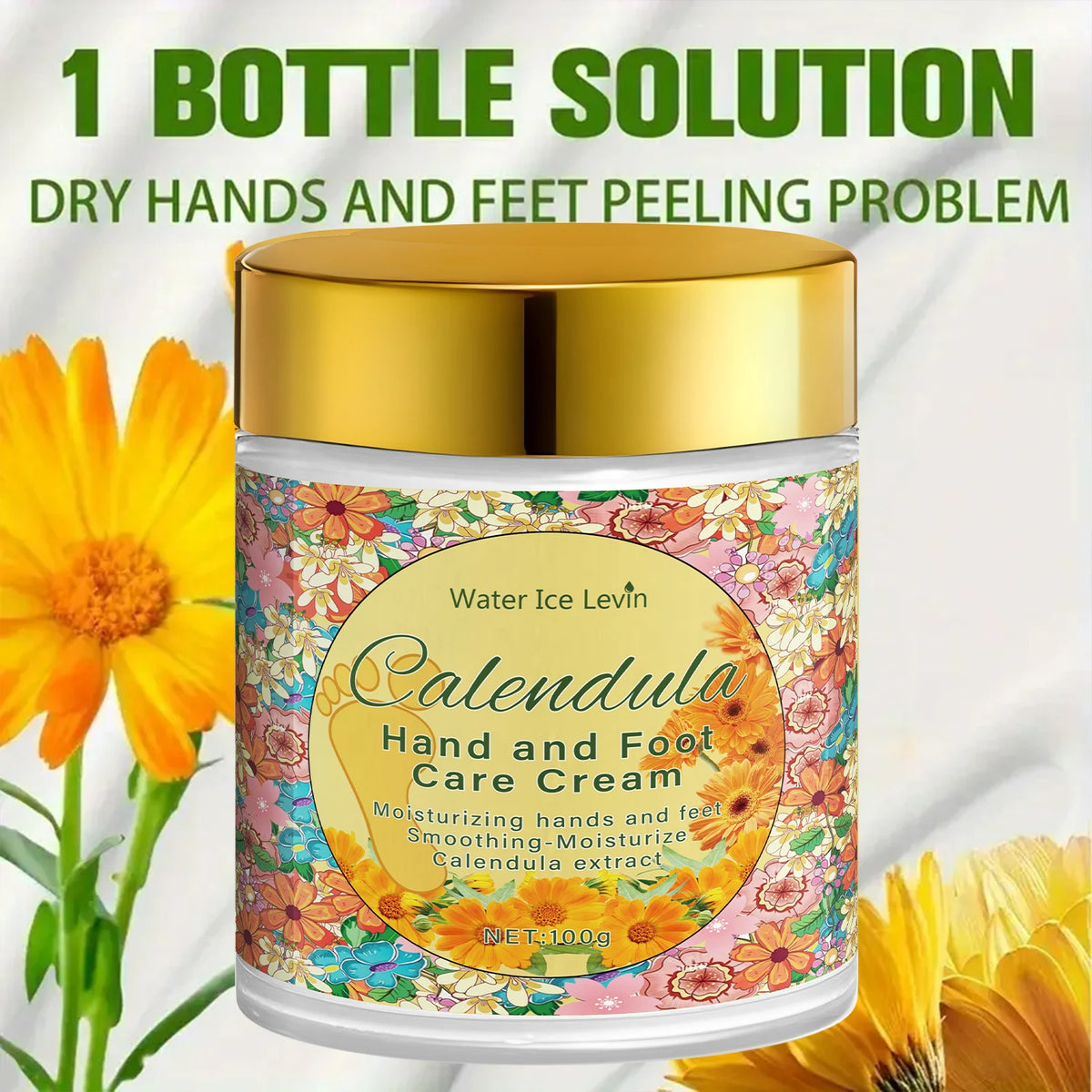 Calendula Hand Foot Cream with Hyaluronic Acid - Intense Moisture, Smoothing Care, Fast Absorption, Winter Therapy