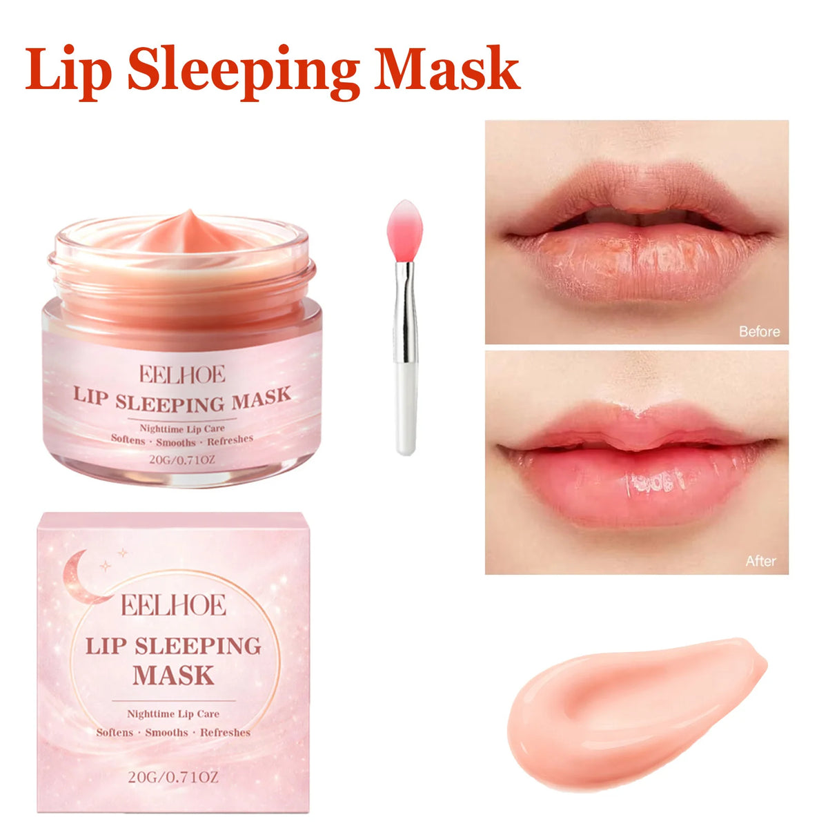 Lip Sleeping Mask Overnight Moisturizing Hydrating Lip Care Fade Lip Lines with Shea Butter Coconut Oil for Dry Cracked Lips