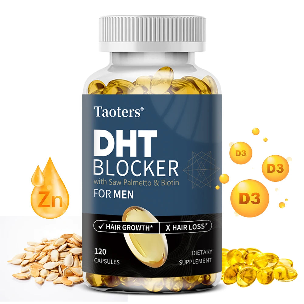 DHT Blocker Hair Growth Supplement with Saw Palmetto, Support Thicker Hair Reduce Thinning & Breakage, Boost Scalp Health