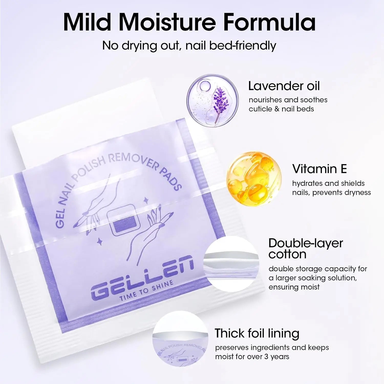 GELLEN 100 Pads Nail Polish Remover Wipes Acetone Gel Cleanser Pads Individually Wrapped Quick Easy Removal Nail Art Supplies