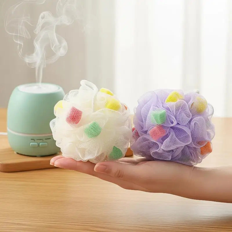 1Pcs Large Bubble Net Bath Ball Color Blocking PE Scrubbing Accessory with Bath Flower for Body Cleaning