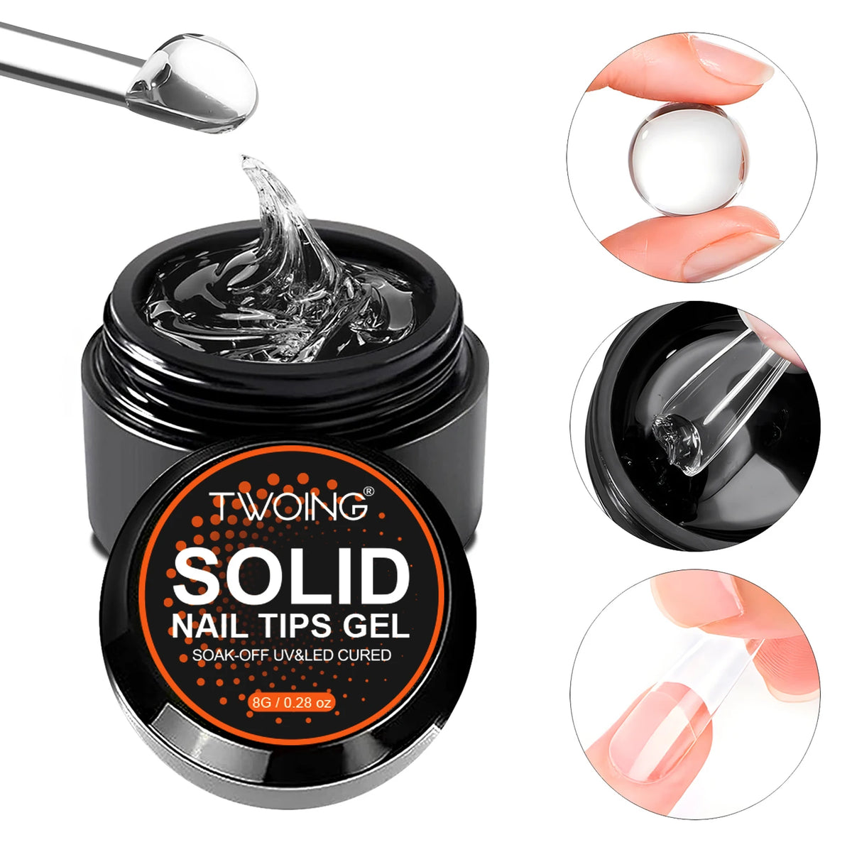 TWOING 8g Clear Solid Nail Tips Gel Long Lasting Strong Adhesion UV/LED Building Gel for Nails Home Salon Manicure DIY Design