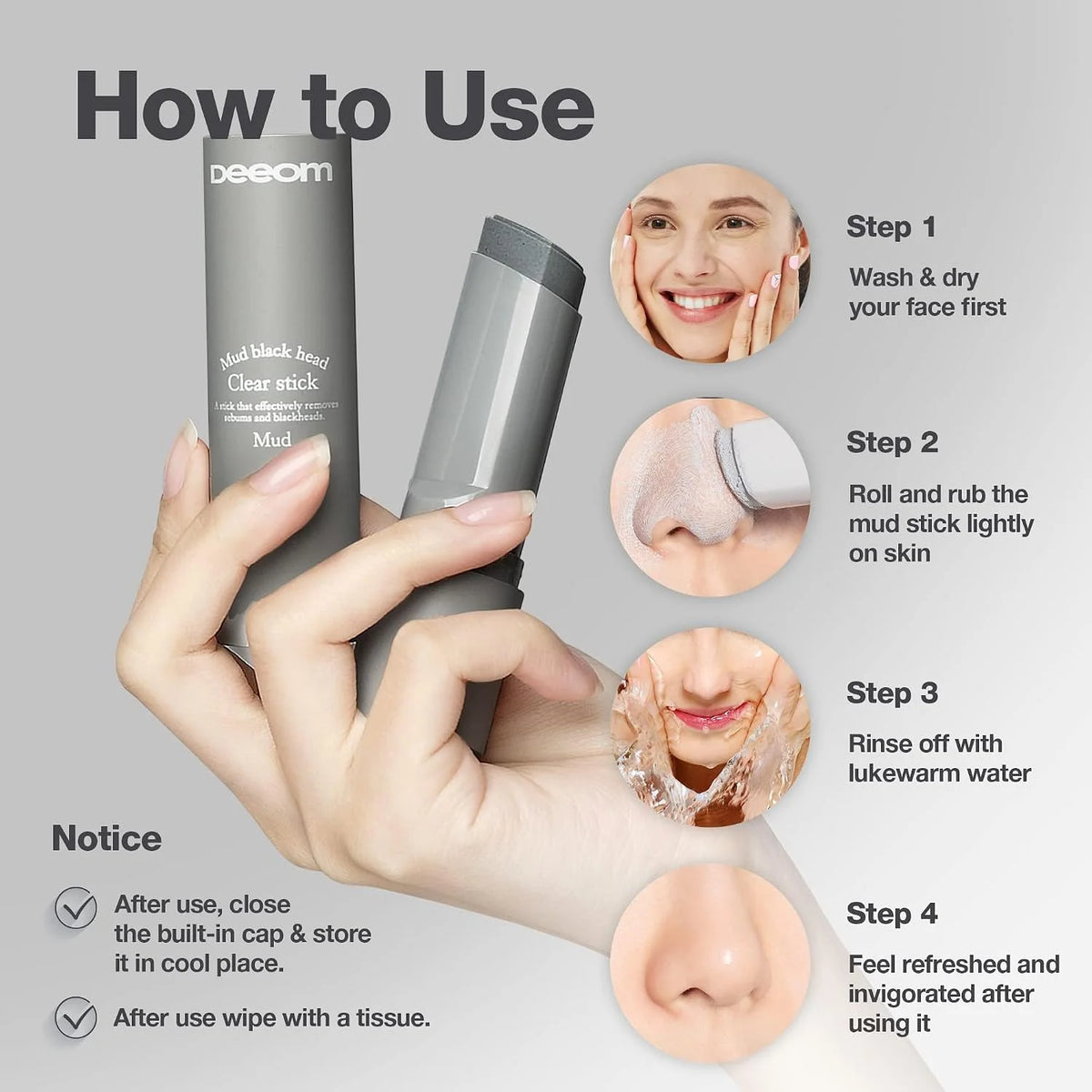 DEEOM Exfoliating Facial Scrub & Polish Stick Clear Blackheads & Whiteheads