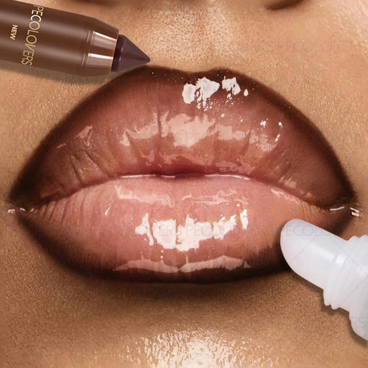 2PCS Tube Lip Oil & Brown Tube Lip Liner , Long-lasting Moisturizing, Lip Gloss Lipstick Set, Waterproof and Sweat-proof Non-stick Cup, Easy To Use, High Color Rendering, Suitable for Daily Use