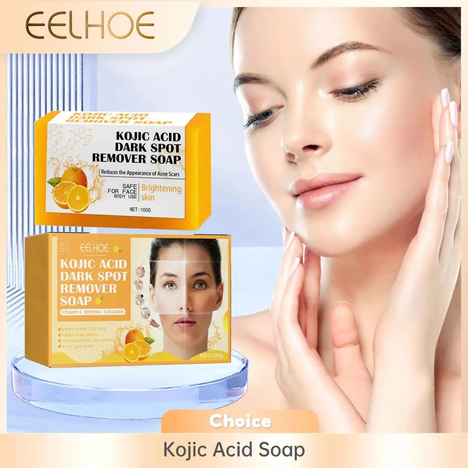 EELHOE Kojic Acid Soap Cleaning Even Skin Skin Brightener Oil Control Nourishing Hydration Skin Care Natural Turmeric Soap 100g