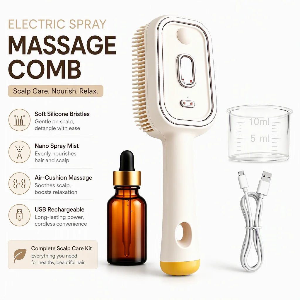 2026 New Electric Spray Air Cushion Massage Hair Brush Steaming Hair Straightener Brush Hairdressing Steam Brush with Hair Oil