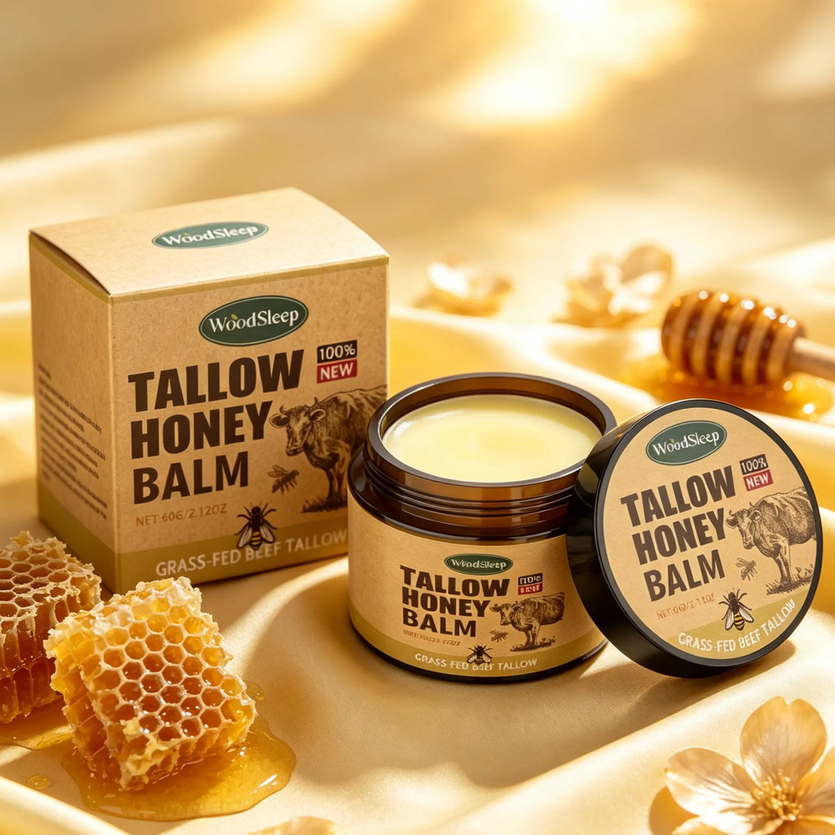 Whipped Beef Tallow and Honey Balm Skin Face Moisturizer Fast Absorption Grass Fed Grass Finished Organic Face Cream Body Lotion
