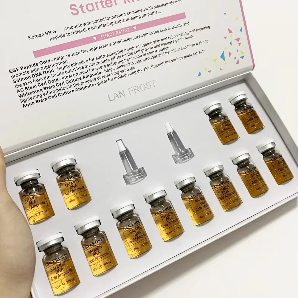 Korea 8ml Salmon DNA Gold Ampoule Skin Booster Serum Kit BB Cream Brightening Moisturizing For 0.3mm Microneedle Serum