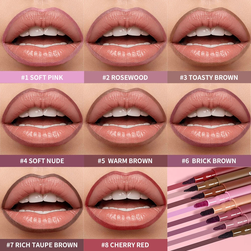 2-in-1 lip stain & lip liner Pen Lip Contour For 12-Hour water proof smudge-proof kiss-proof transfer-proof 8 Colors Lips Makeup