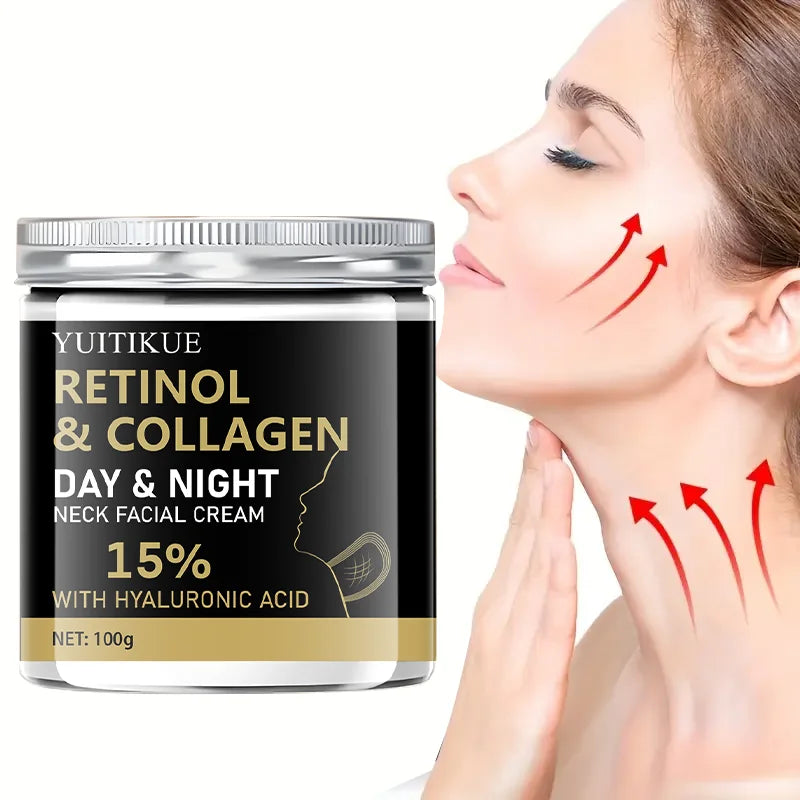 YUITIKUE Retinol Collagen Neck Cream 100g - 15% Retinol & Hyaluronic Acid, Day & Night Moisturizing, Firms & Lifts Neck Skin