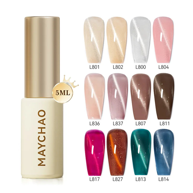 MAYCHAO 5ml Cat Eye Magnetic Gel Nail Polish Shiny Glitter Gel Lacquer Semi Permanent Soak Off UV LED Varnish Manicure Nail Art