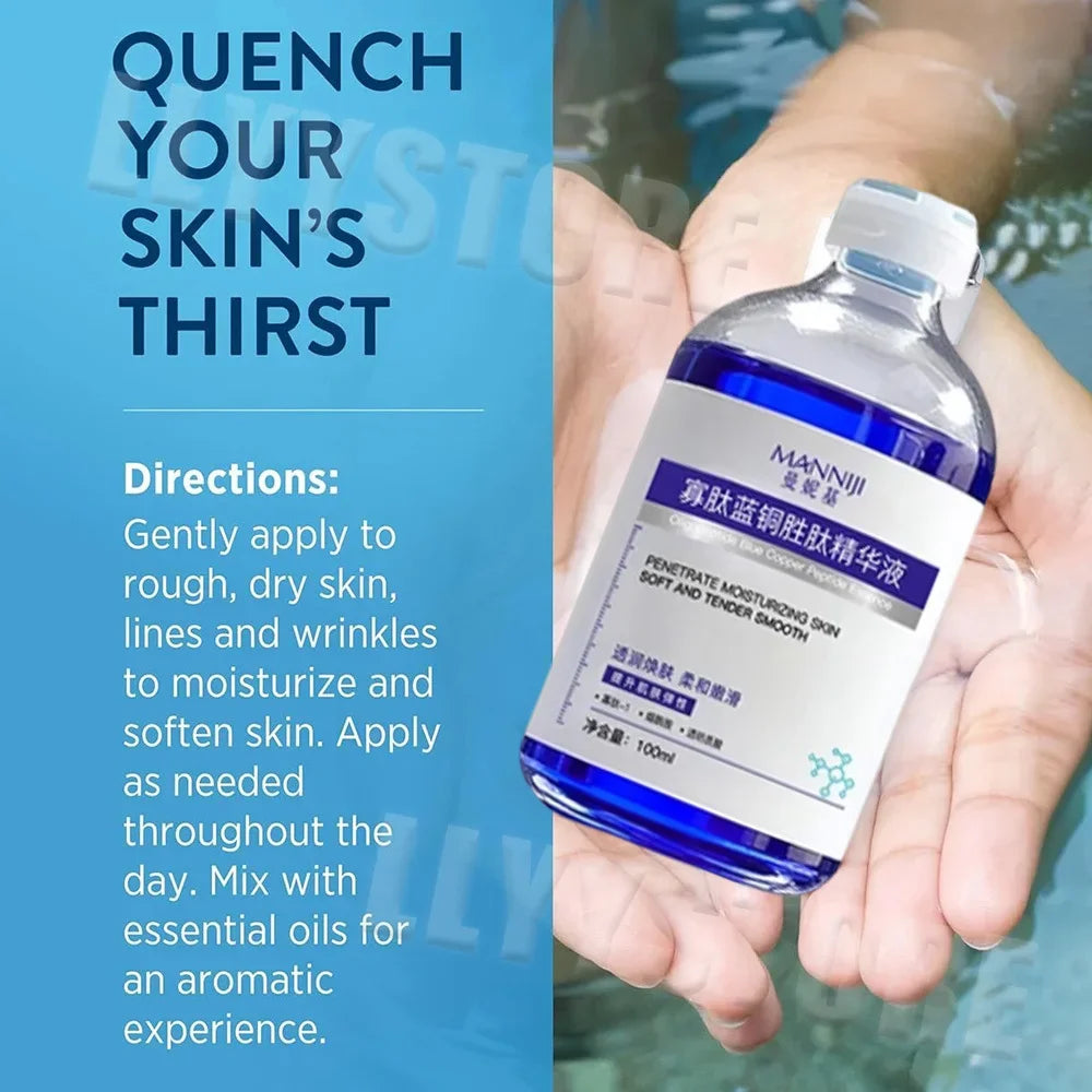 100ml Oligopeptide Blue Copper Peptide Essence Soothe Repair Sensitive Skin, Boost Elasticity, Hydrating Facial Serum 1Pcs