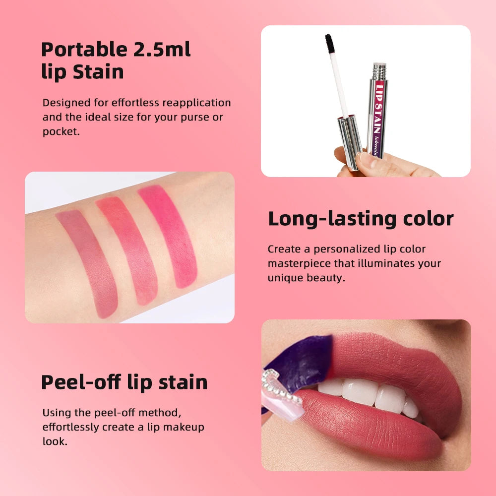Lakerain 3 Colors Peel Off And Reveal Lip Stain - Long Lasting, Waterproof Pink Lip Tint, Transfer Proof Natural Lip Stain 2.5ml
