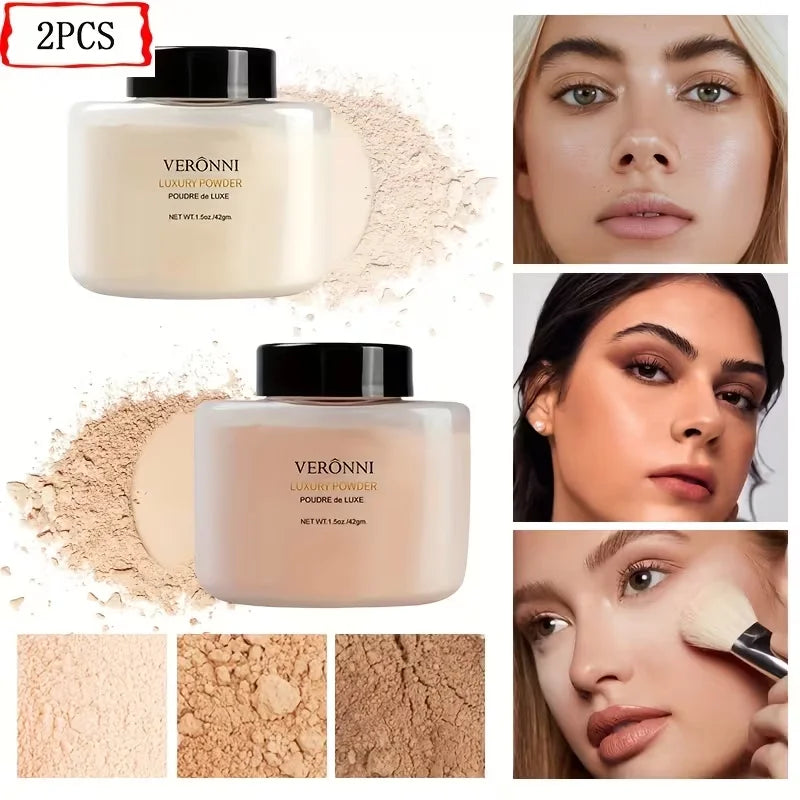 Two Sets Of Setting Powder: Banana Powder, Setting And Brightening Powder, Loose Powder, And Loose Powder, Oil-control, Concealer, Water-resistant, Long-lasting Brightening, And Skin Tone Setting. Suitable For Both Men And Wo