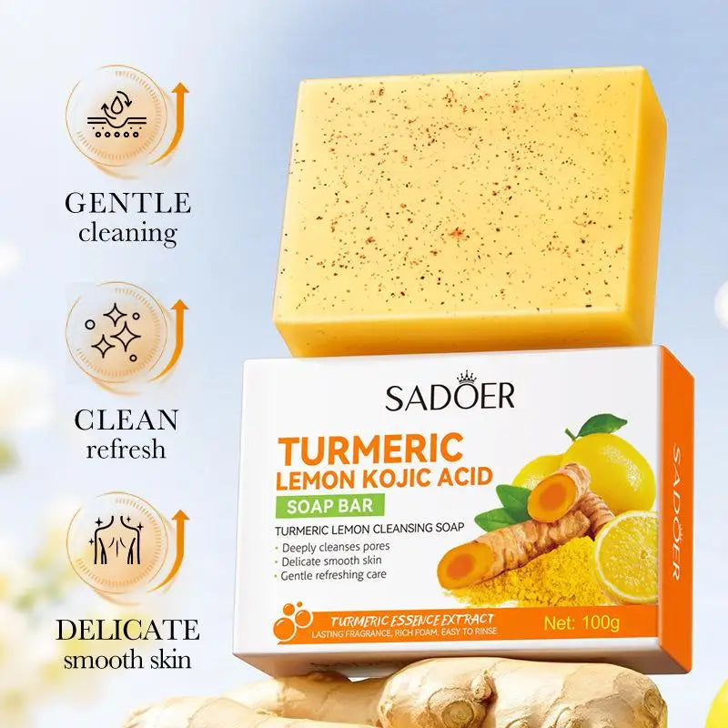 100g Kojic Acid Soap for Face, Turmeric Dark Spot Remover Soap Bar with Turmeric & Lemon & Hyaluronic Acid  Gentle Moisturising