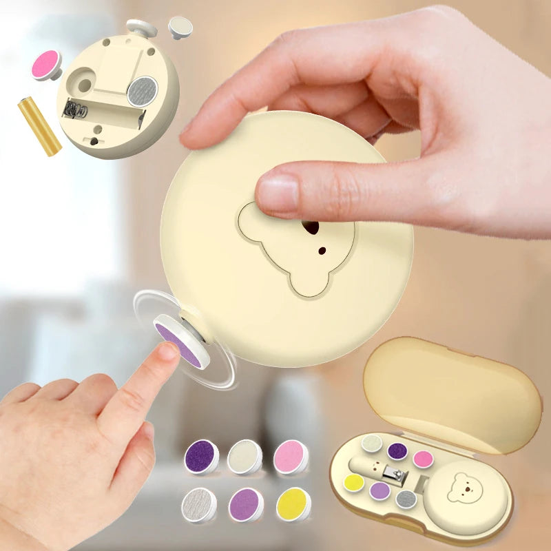 Cute Bear Baby Electric Nail Trimmer Kit Kid Nail Polisher Tool Baby Care Manicure Set Easy Trim Nail Filer Clippers For Newborn