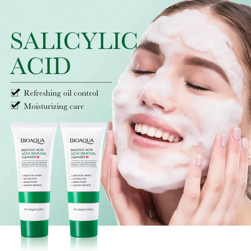 BIOAQUA Salicylic Acid Facial Cleanser Acne Treatment Moisturizing Oil Control Skincare Face Wash Foam Face Cleanser Skin Care